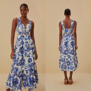 NWT Farm Rio Flowerful Birds Sleeveless Midi Dress Off-White Sz XS